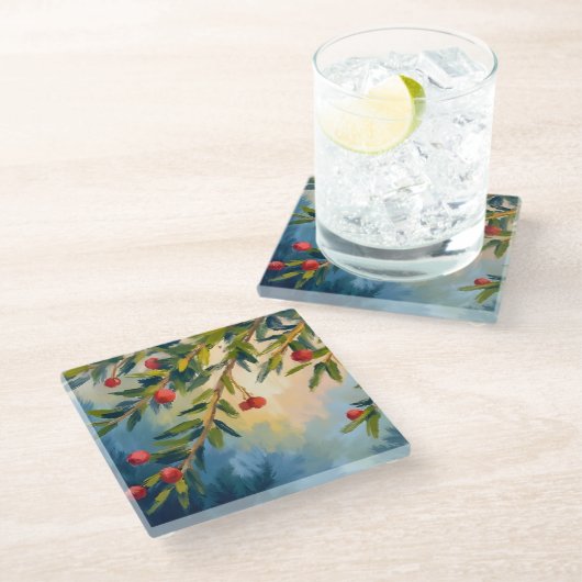 Berries & Greenery | Merry Christmas Glasuntersetzer (Schrägansicht)