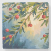 Berries & Greenery | Merry Christmas Steinuntersetzer (Vorderseite)