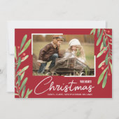 Berries Greenery Weihnachts-Foto Feiertagskarte (Vorderseite)