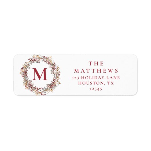 Berries Monogram Holiday Rücksendeadresse (Vorne)