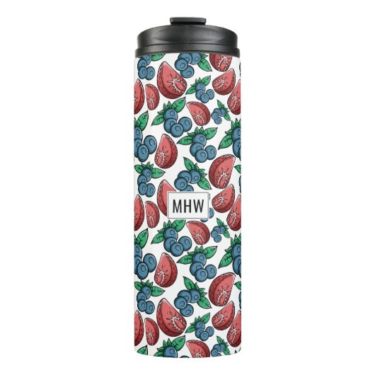 Berries Muster kundenspezifischer Monogramm-Tumble Thermosbecher (Vorderseite)