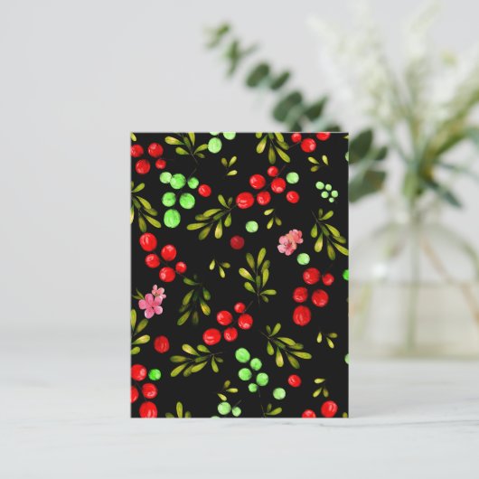 Berries Pattern Postkarte (Stehend Vorderseite)