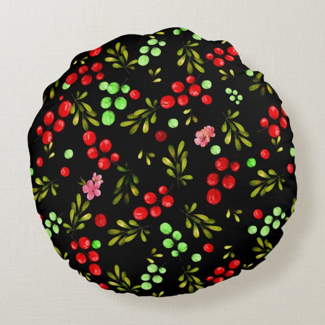 Berries Pattern Rundes Kissen (Rückseite)