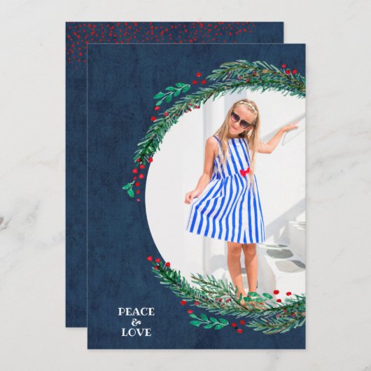 Berries Pine Wreath Christmas Foto Feiertagskarte (Vorne/Hinten)