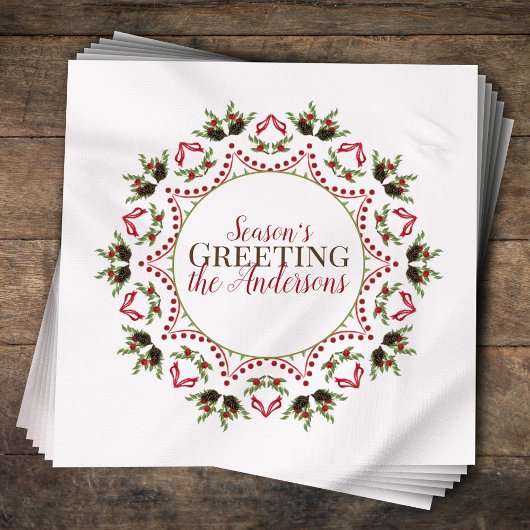 Berries Pinecone Holiday Mandala Weihnachten Serviette