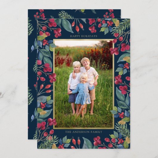 Berries Pines Gold Fossil Foto Weihnachten (Vorne/Hinten)