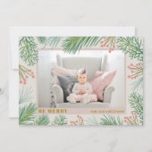 Berries Pines Weihnachts-Foto Feiertagskarte (Vorderseite)