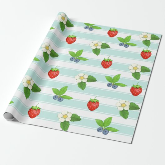 Berries Strawberries Blueberry Aquamarin Classic S Geschenkpapier (Ungerollt)