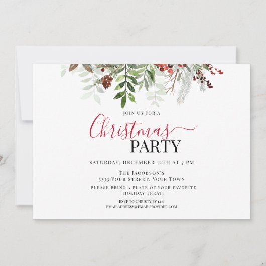 Berries und Greenery Blumenweihnachtsgebäck Party Einladung (Vorderseite)