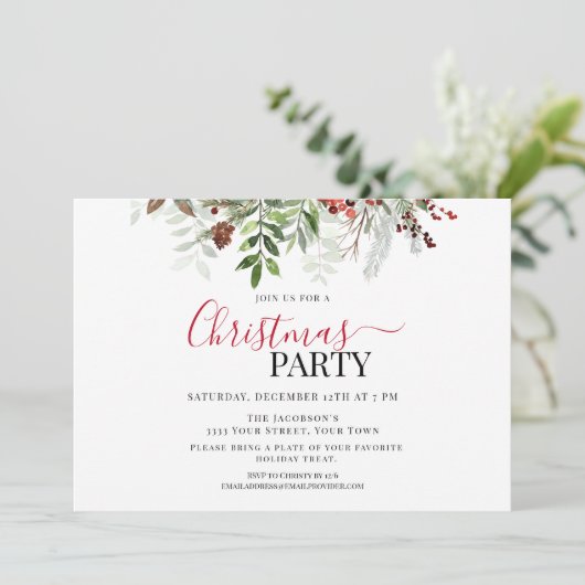 Berries und Greenery Blumenweihnachtsgebäck Party Einladung (Stehend Vorderseite)