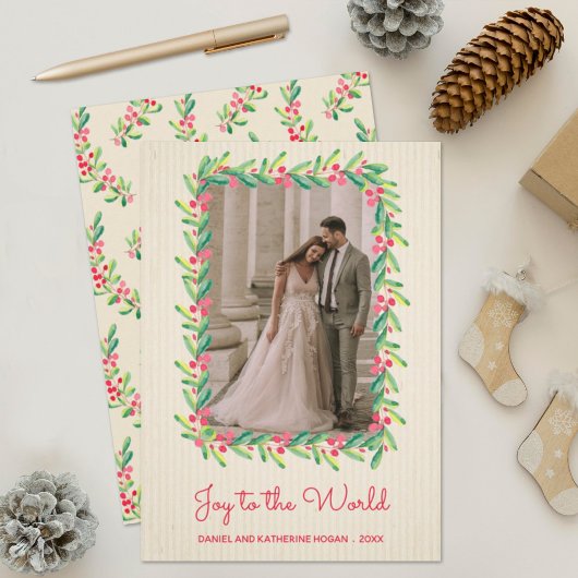 Berries und Grünes Weihnachtsfest Foto Feiertagskarte