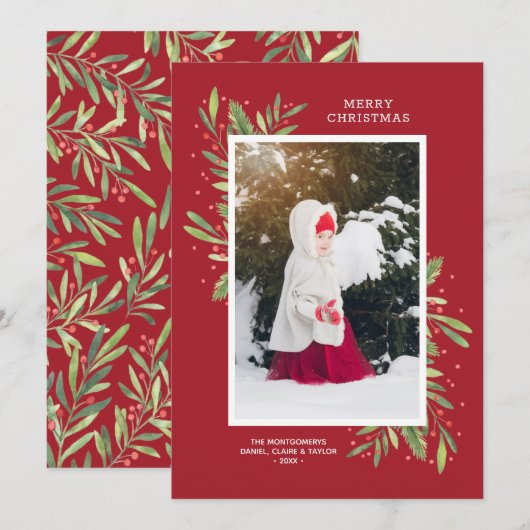 Berries Weihnachts-Foto Feiertagskarte (Vorne/Hinten)