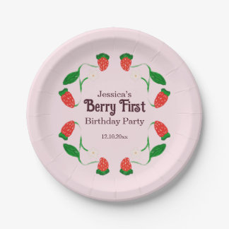 Berry 1. Geburtstag Art Nouveau Süß Rosa Pappteller
