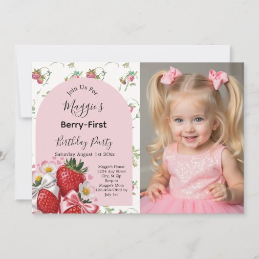 Berry 1. Geburtstag Erdbeermädchen-Party Einladung (Vorderseite)