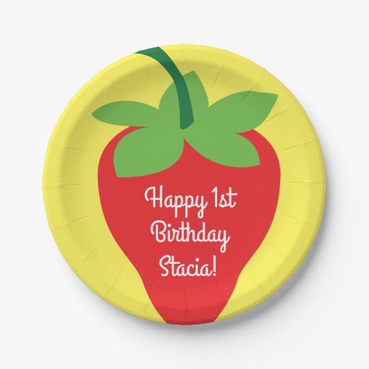 Berry 1. Geburtstag Niedlich Strawberry Farbige Mo Pappteller (Vorderseite)