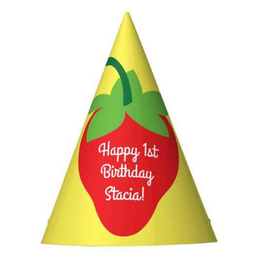 Berry 1. Geburtstag Niedlich Strawberry Farbige Mo Partyhütchen (Vorderseite)