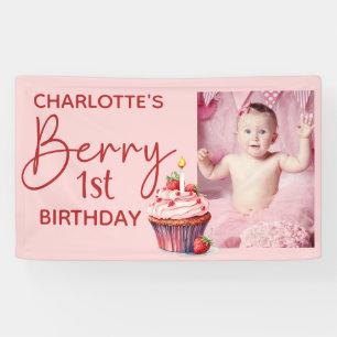 Berry 1. Geburtstag Pink Rot Erdbeere Name Foto Banner