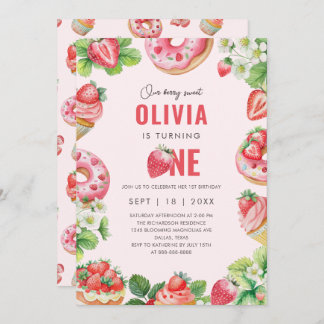 Berry 1. Geburtstag Pink Sweet Strawberry Girl Einladung