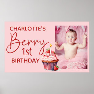 Berry 1. Geburtstag Rosa Rote Erdbeere Name Foto Poster