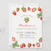 Berry 1. Geburtstag Strawberry Einladung (Vorderseite)