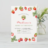 Berry 1. Geburtstag Strawberry Einladung (Stehend Vorderseite)