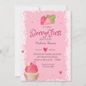 Berry 1. Geburtstag Strawberry Party Einladung (Vorderseite)