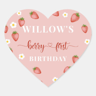 Berry 1. Geburtstag Strawberry ThemenStickers Herz-Aufkleber