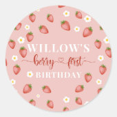 Berry 1. Geburtstag Strawberry ThemenStickers Runder Aufkleber (Vorderseite)