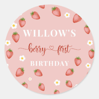 Berry 1. Geburtstag Strawberry ThemenStickers Runder Aufkleber