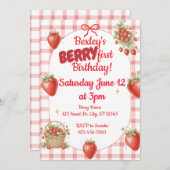 Berry 1. Geburtstag Wasserfarbe Erdbeere Einladung (Vorne/Hinten)