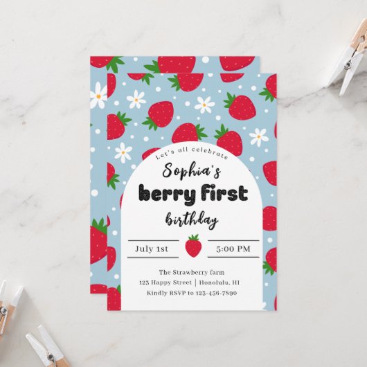 Berry 1. Geburtstagsfeier Einladung (Vorderseite/Rückseite Beispiel)