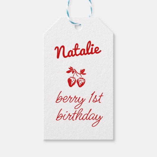 Berry 1. Handgeschriebene Gezeichnet Erdbeeren Geb Geschenkanhänger (Vorderseite)