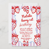 Berry 1. Handgezeichnete Erdbeere Foto Geburtstag Einladung (Vorderseite)