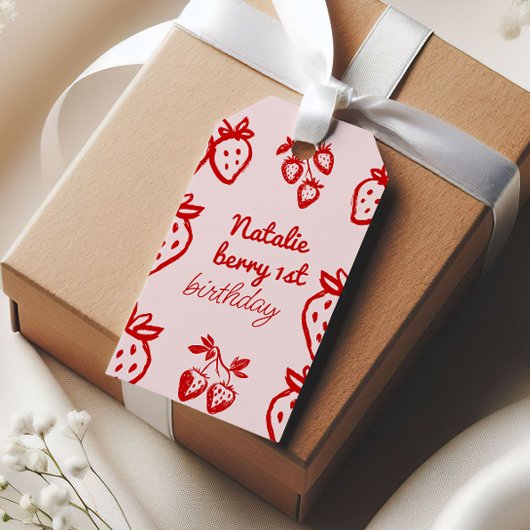 Berry 1. Pink Hand Drawn Strawberry Girl Geburtsta Geschenkanhänger