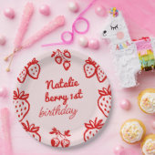 Berry 1. Pink Hand Drawn Strawberry Girl Geburtsta Pappteller (Party)