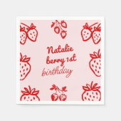 Berry 1. Pink Hand Drawn Strawberry Girl Geburtsta Serviette (Vorderseite)