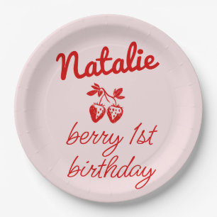 Berry 1. Pink Handgemalte Erdbeeren Geburtstag Pappteller
