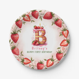Berry 1st Birthday Plate Letter B Cake Design Pappteller