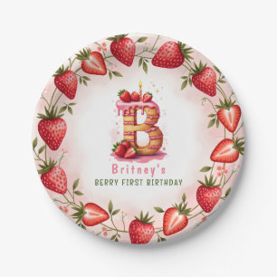 Berry 1st Birthday Plate Letter B Cake Design Pappteller