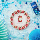 Berry 1st Birthday Plate Letter C Cake Design Pappteller (Party)