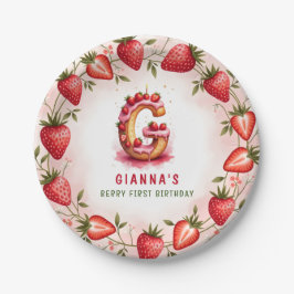 Berry 1st Birthday Plate Letter G Cake Design Pappteller