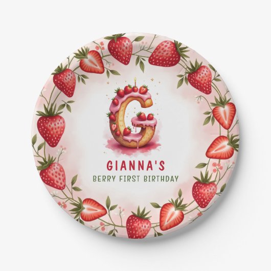 Berry 1st Birthday Plate Letter G Cake Design Pappteller (Vorderseite)