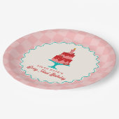 Berry 1st Birthday Strawberry Basket Checkerboard Pappteller (Schrägansicht)