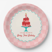 Berry 1st Birthday Strawberry Basket Checkerboard Pappteller (Vorderseite)