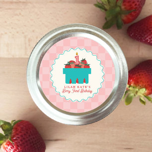 Berry 1st Birthday Strawberry Basket Checkerboard Runder Aufkleber