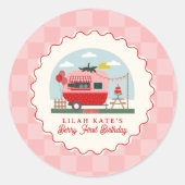 Berry 1st Birthday Strawberry Camper Schachbrett Runder Aufkleber (Vorderseite)