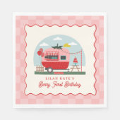 Berry 1st Birthday Strawberry Camper Schachbrett Serviette (Vorderseite)