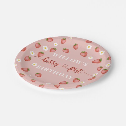 Berry 1st Birthday Strawberry Themed Party Teller (Schrägansicht)