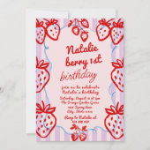 Berry 1st DIY Hand Drawn Strawberry Girl Geburtsta Einladung (Vorderseite)
