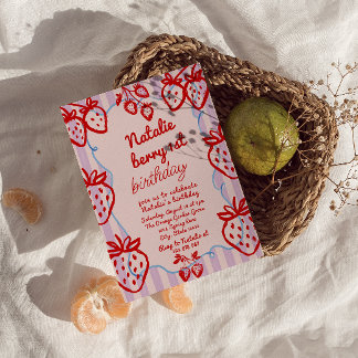 Berry 1st DIY Hand Drawn Strawberry Girl Geburtsta Einladung